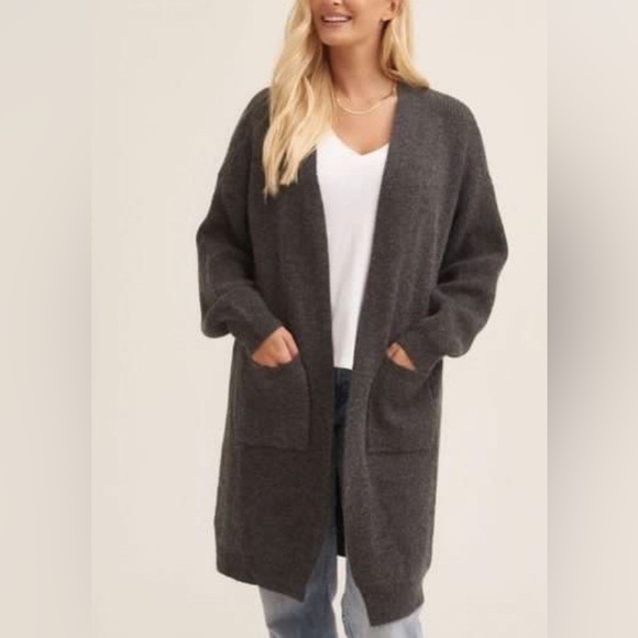 Forever 21 Sweaters - Forever 21 Dark Gray Pockets Knitted Long Cardigan